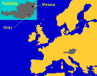 location of Graz in Austria and Europe